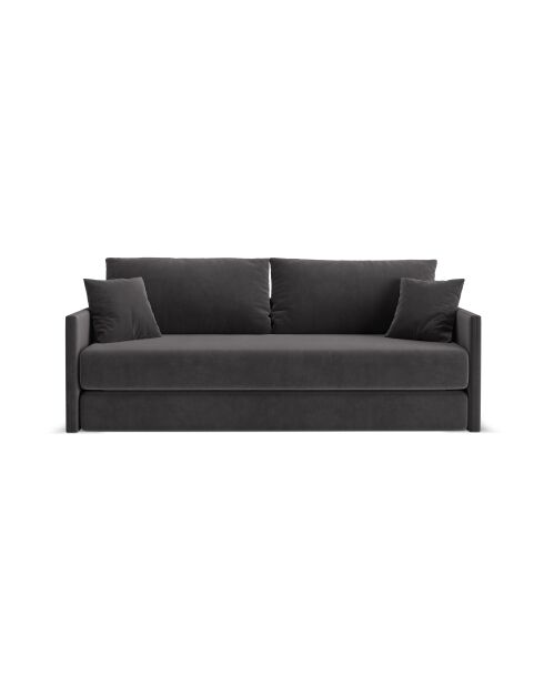 Canapé convertible velours Shannon 3 places gris foncé - 209x94x87 cm