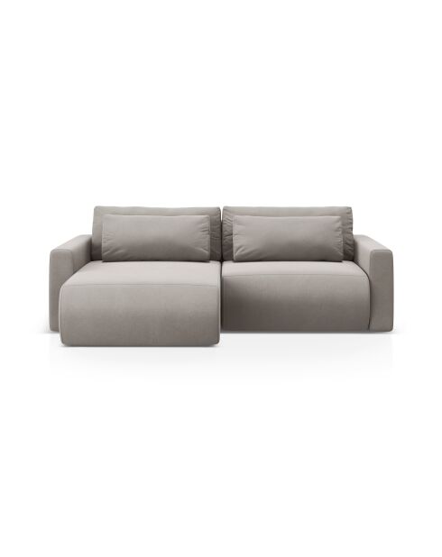 Canapé d'angle en velours convertible avec rangement Belfast 3 places gris chaud - 240x149x84 cm
