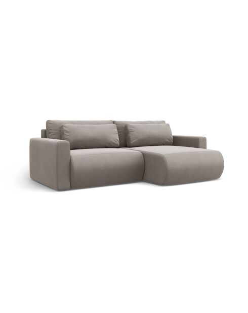 Canapé d'angle en velours convertible avec rangement Belfast 3 places gris chaud - 240x149x84 cm
