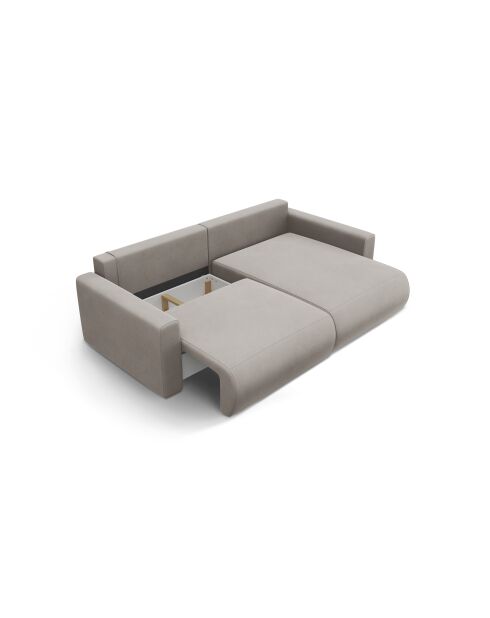 Canapé d'angle en velours convertible avec rangement Belfast 3 places gris chaud - 240x149x84 cm