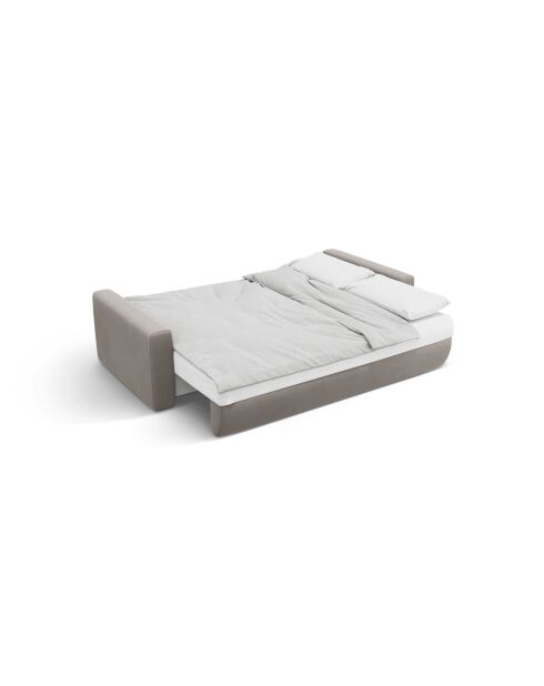 Canapé d'angle en velours convertible avec rangement Belfast 3 places gris chaud - 240x149x84 cm