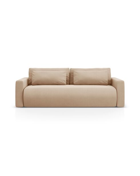 Divano trasformabile Belfast in velluto a 3 posti con contenitore beige mandorla - 238x105x84 cm
