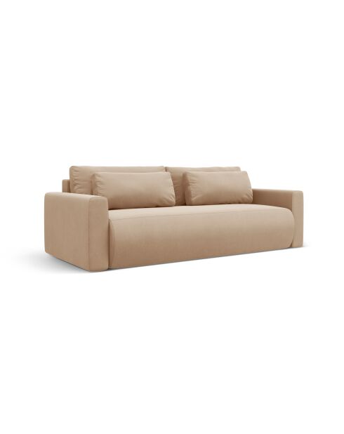 Divano trasformabile Belfast in velluto a 3 posti con contenitore beige mandorla - 238x105x84 cm