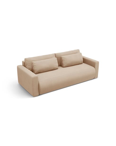 Divano trasformabile Belfast in velluto a 3 posti con contenitore beige mandorla - 238x105x84 cm