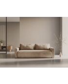Divano trasformabile Belfast in velluto a 3 posti con contenitore beige mandorla - 238x105x84 cm