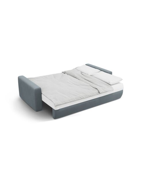 Divano trasformabile Belfast in velluto a 3 posti con contenitore blu grigio - 238x105x84 cm