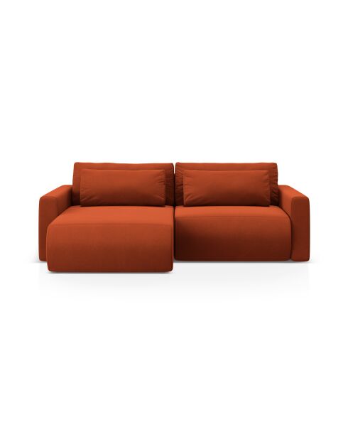 Divano angolare trasformabile Belfast in velluto ramato a 3 posti con contenitore - 240x149x84 cm
