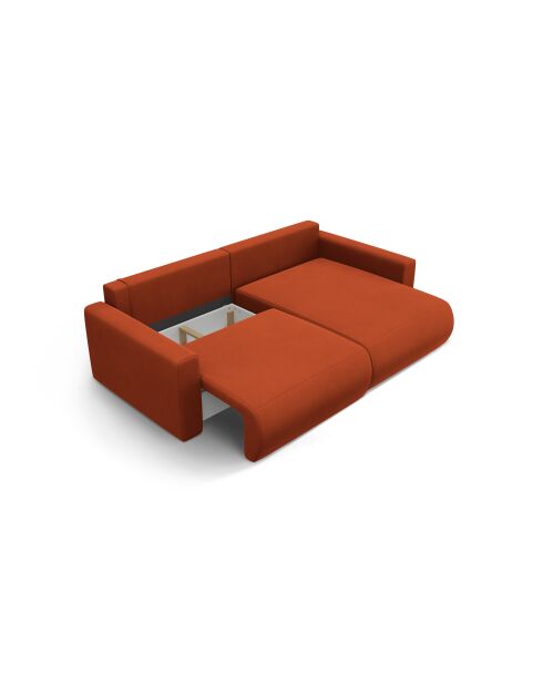 Divano angolare trasformabile Belfast in velluto ramato a 3 posti con contenitore - 240x149x84 cm