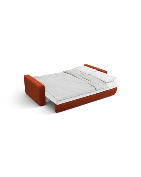 Divano angolare trasformabile Belfast in velluto ramato a 3 posti con contenitore - 240x149x84 cm