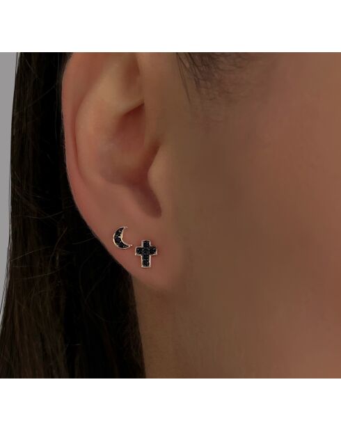 Boucles d'oreilles en argent 925 rose et noir