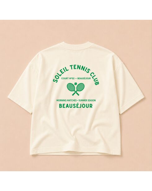 Boxy T-shirt van crèmekleurig katoen voor tennisclubs
