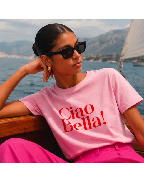 Rosafarbenes Baumwoll-T-Shirt Ciao Bella