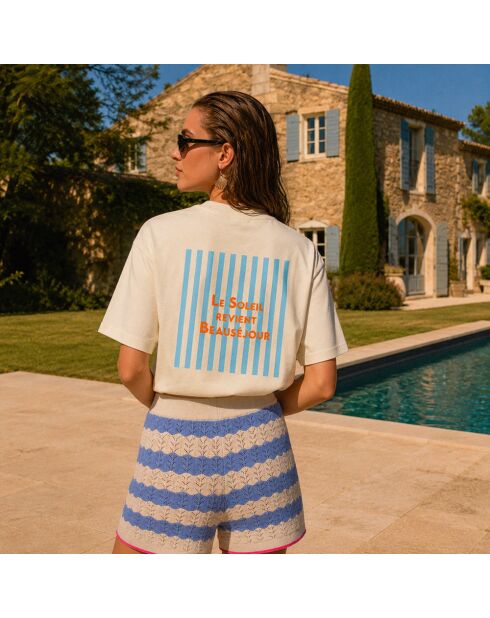 Boxy T-shirt van crèmekleurig katoen Le Soleil