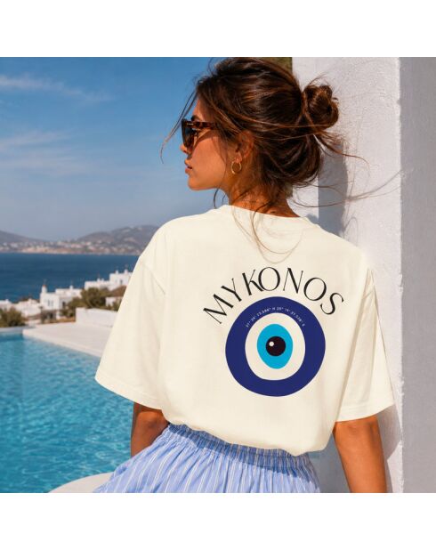 Cremefarbenes Baumwoll-T-Shirt Boxy Mykonos