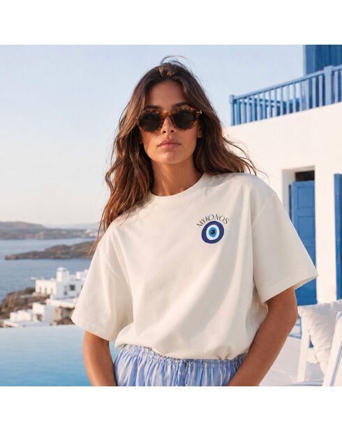 Cremefarbenes Baumwoll-T-Shirt Boxy Mykonos
