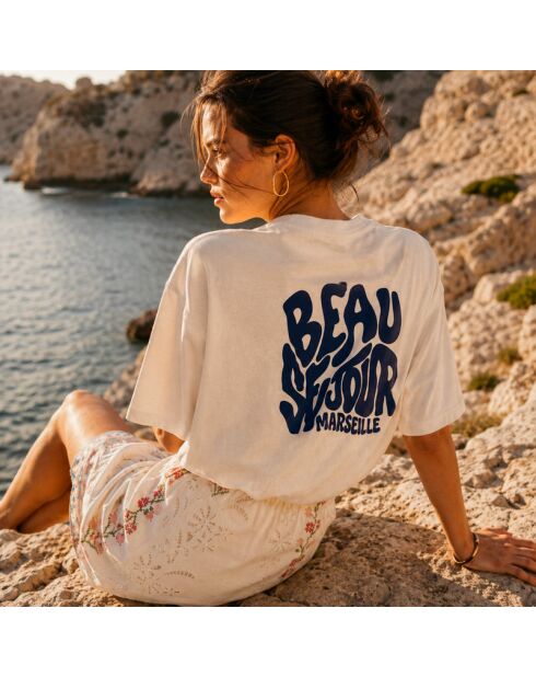 Weißes Baumwoll-T-Shirt Boxy Marseille
