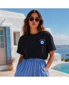 Boxy Mykonos schwarzes Baumwoll-T-Shirt