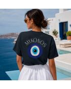 Boxy Mykonos schwarzes Baumwoll-T-Shirt