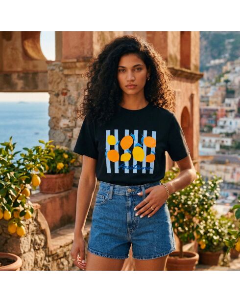 T-shirt nera Positano in cotone