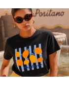 T-shirt nera Positano in cotone