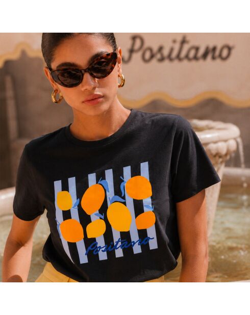 T-shirt nera Positano in cotone