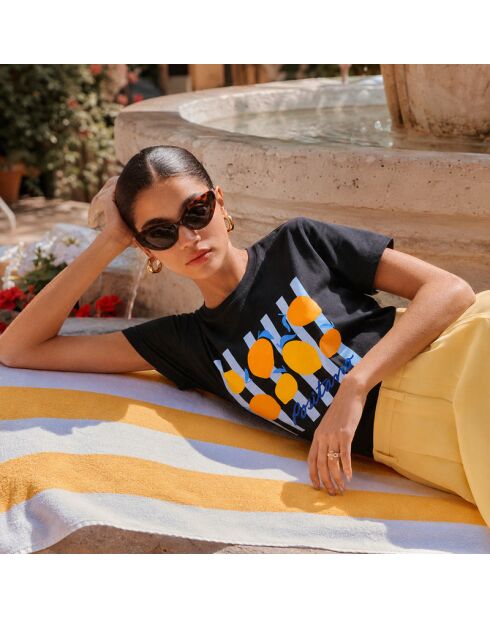 T-shirt nera Positano in cotone