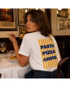 T-shirt Pasta Pizza Amore in cotone bianco