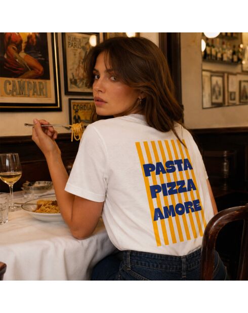T-shirt Pasta Pizza Amore in cotone bianco