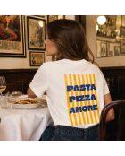 T-shirt Pasta Pizza Amore in cotone bianco