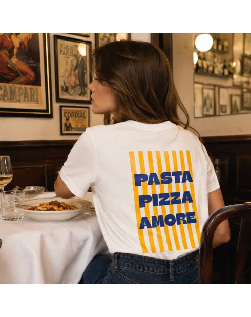 T-shirt Pasta Pizza Amore in cotone bianco