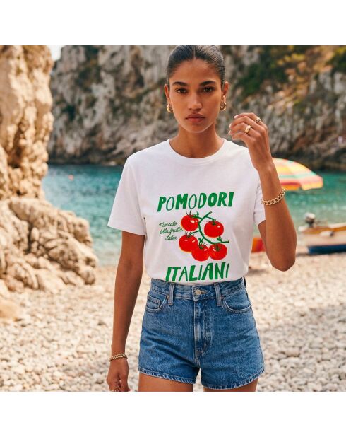 Weißes Baumwoll-T-Shirt Pomodori