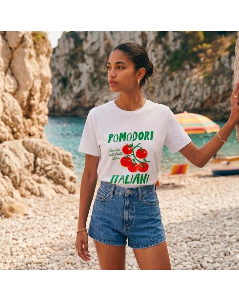 Weißes Baumwoll-T-Shirt Pomodori