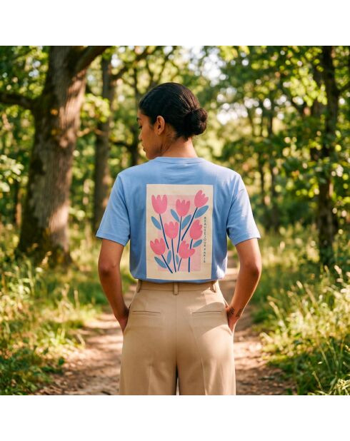 Hellblaues Baumwoll-T-Shirt Paris En Fleurs