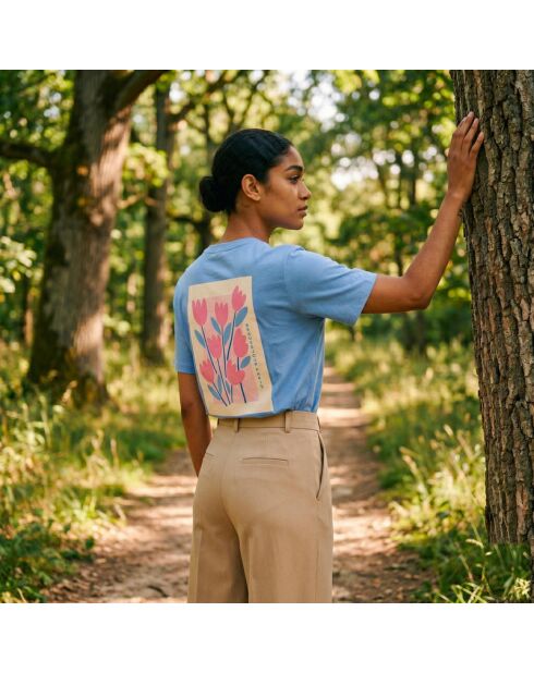 Hellblaues Baumwoll-T-Shirt Paris En Fleurs