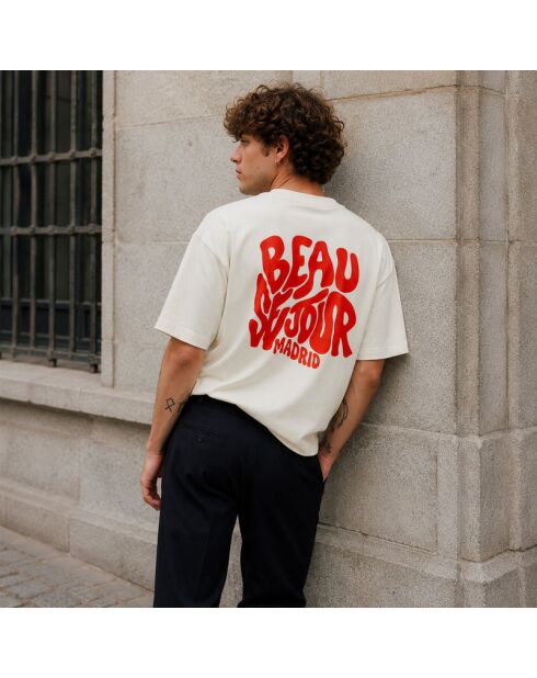 Boxy Madrid T-shirt van crèmekleurig katoen
