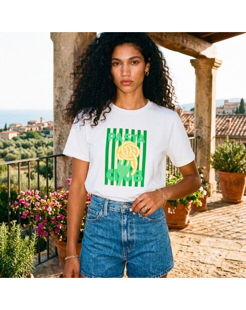 T-shirt bianca Pasta Club in cotone