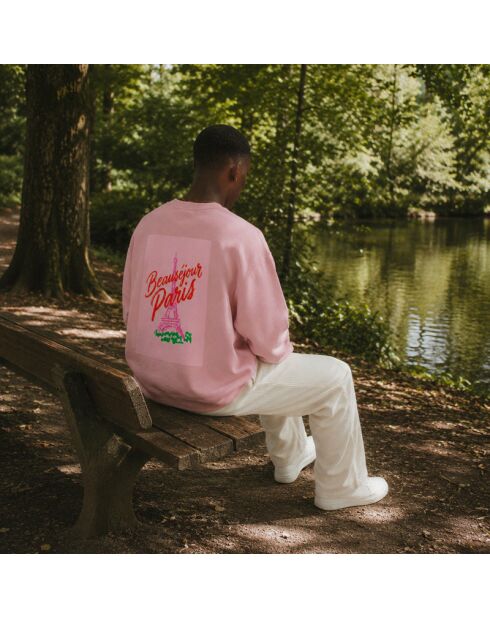 Sweatshirt en coton Tour Eiffel rose