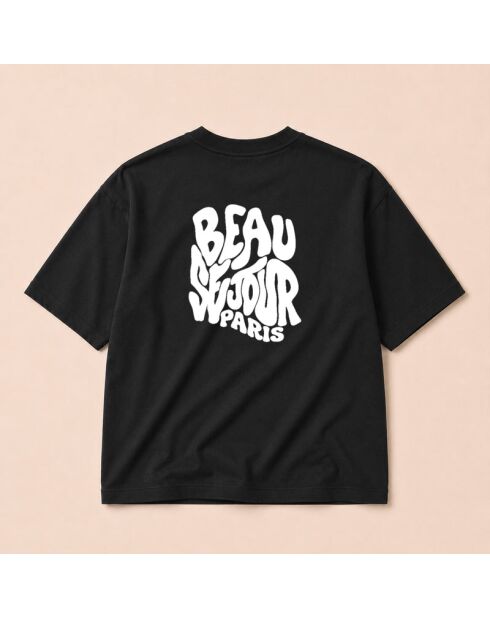 Boxy Paris schwarzes Baumwoll-T-Shirt