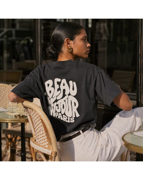 Boxy Paris schwarzes Baumwoll-T-Shirt