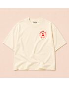 Cremefarbenes Baumwoll-T-Shirt Boxy Ibiza mit Kreisen