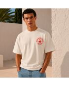 Cremefarbenes Baumwoll-T-Shirt Boxy Ibiza mit Kreisen