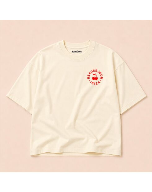 Cremefarbenes Baumwoll-T-Shirt Boxy Ibiza