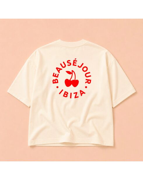 Cremefarbenes Baumwoll-T-Shirt Boxy Ibiza