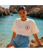 Cremefarbenes Baumwoll-T-Shirt Boxy Ibiza