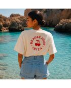 Cremefarbenes Baumwoll-T-Shirt Boxy Ibiza
