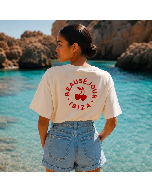 Cremefarbenes Baumwoll-T-Shirt Boxy Ibiza