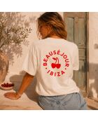Cremefarbenes Baumwoll-T-Shirt Boxy Ibiza