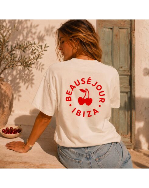 Cremefarbenes Baumwoll-T-Shirt Boxy Ibiza