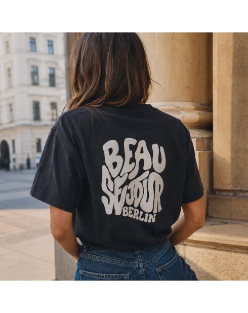 Boxy Berlin schwarzes Baumwoll-T-Shirt