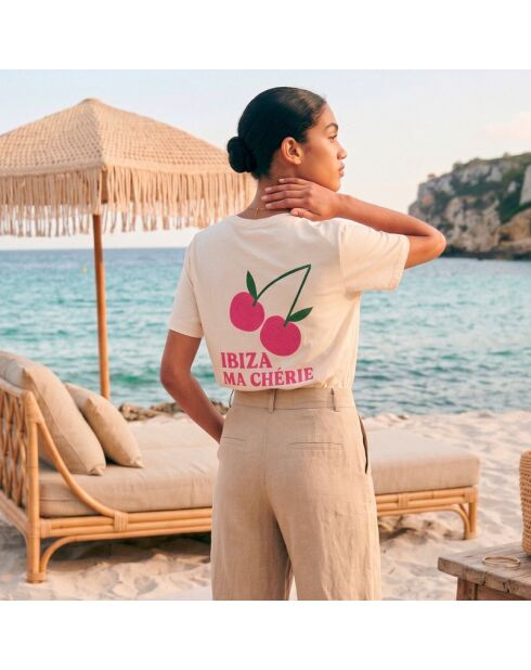 Cremefarbenes Baumwoll-T-Shirt Ibiza Ma Chérie